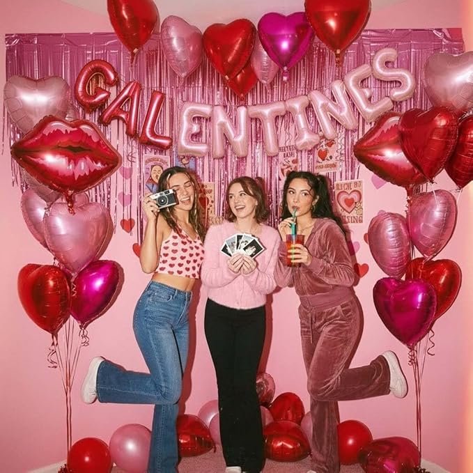 Galentine's Day Bestie Party Decorations with Red Hot Pink Heart