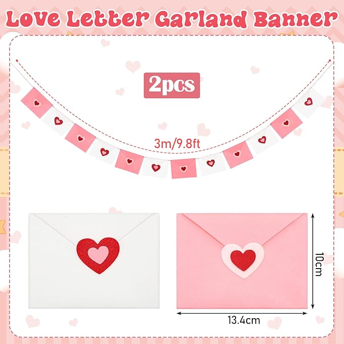 2 Pcs 19.7 ft Valentine Decoration Love Letter Garland Felt Love
