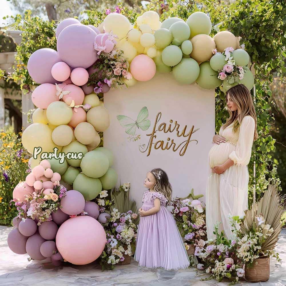 Purple Green Pink Balloon Arch Double Stuffed Dusty Green Lavender