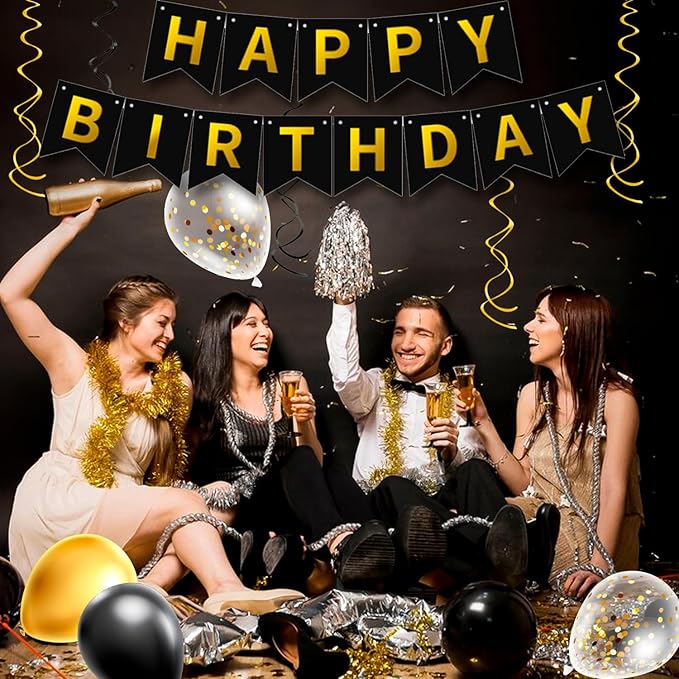 148 Pcs Black and Gold Party Decorations 16 Guests Black and Gold