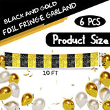6 Pack 10 Feet Black Gold Foil Fringe Garland Metallic Tinsel