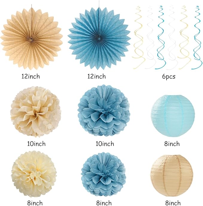 Light Dusty Blue Beige Champagne Bridal Shower Party Decorations