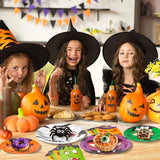 180 Pcs Halloween Paper Plates and Napkins Set 4 Design Pumpkin