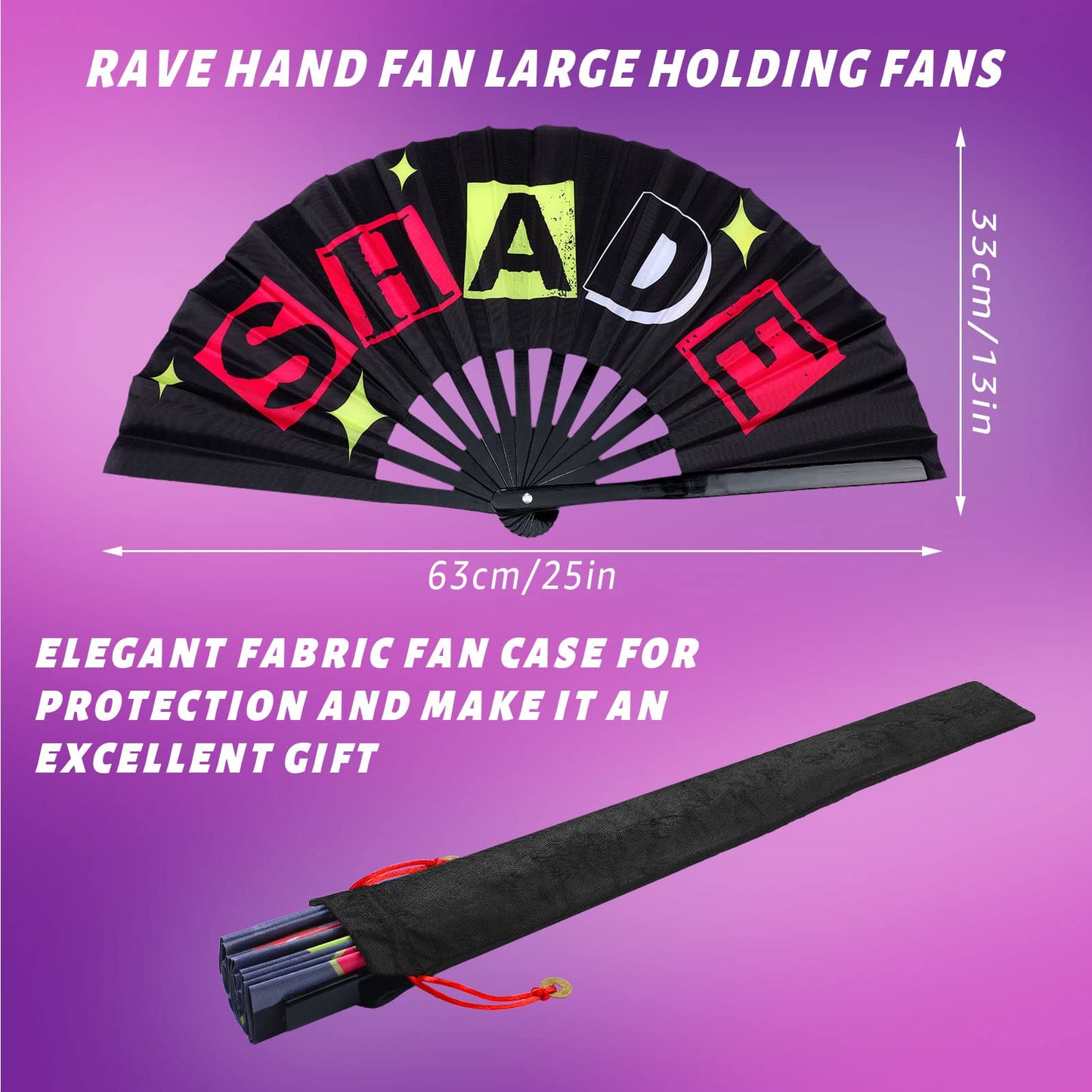 FairySandy 6 Pcs Large Hand Fan Rave Iconic Shade Bye Folding Bamboo