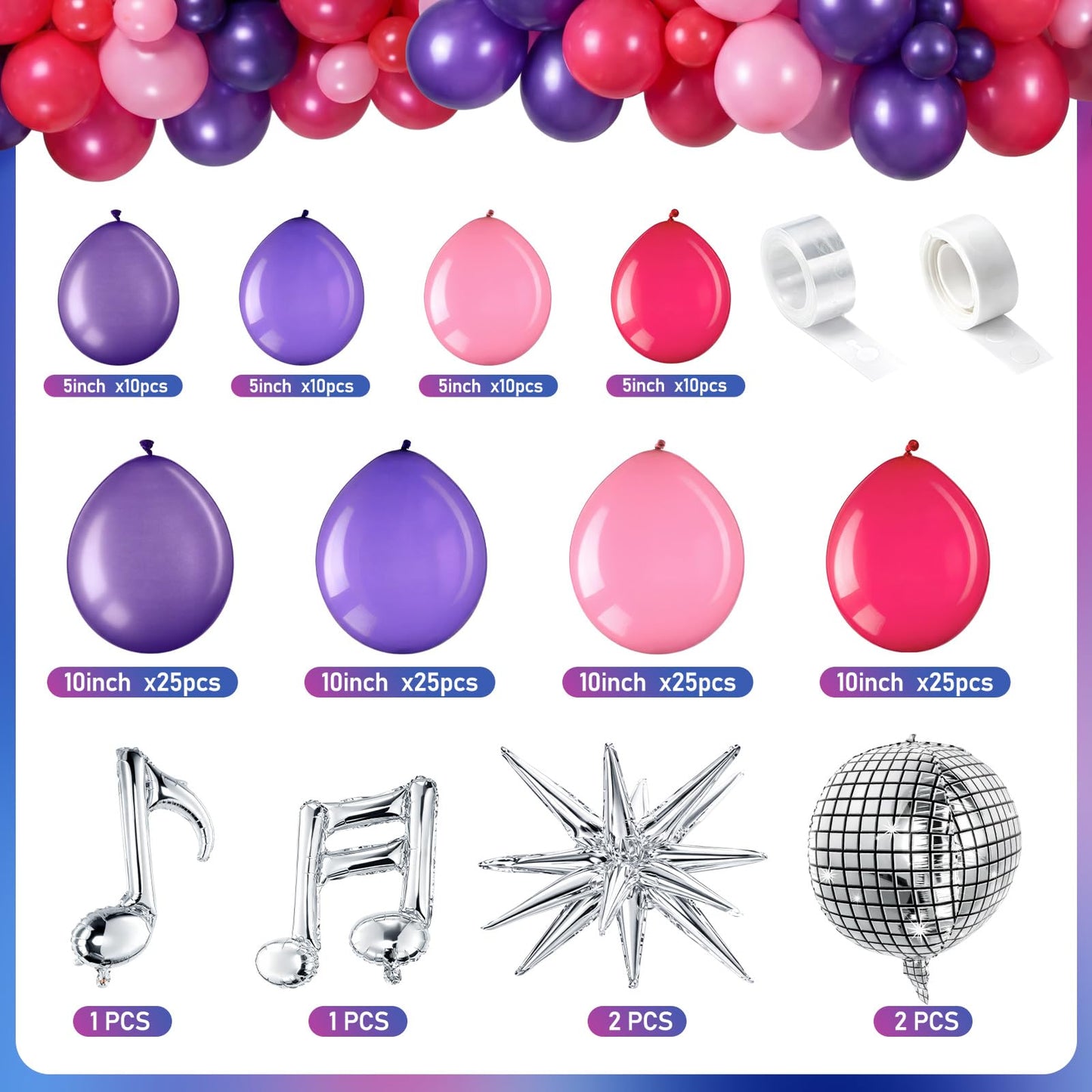 Sumind 144 Pcs K pop Party Decorations with Pink Purple Metallic Music