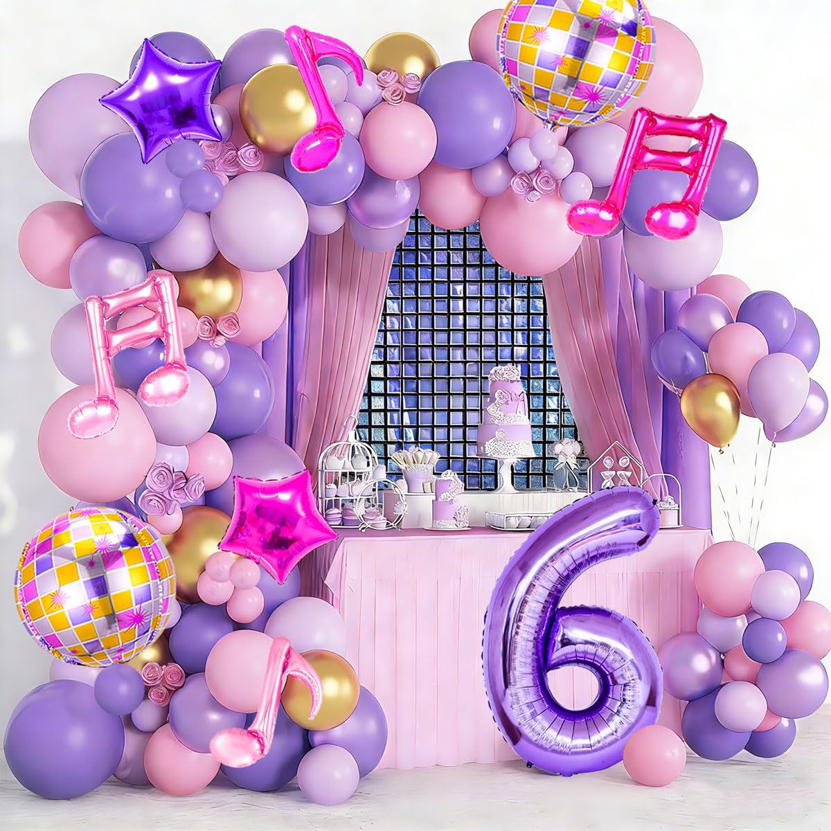 9Pcs Kpop Birthday Decorations - Kpop Music Balloons Hot Pink Music