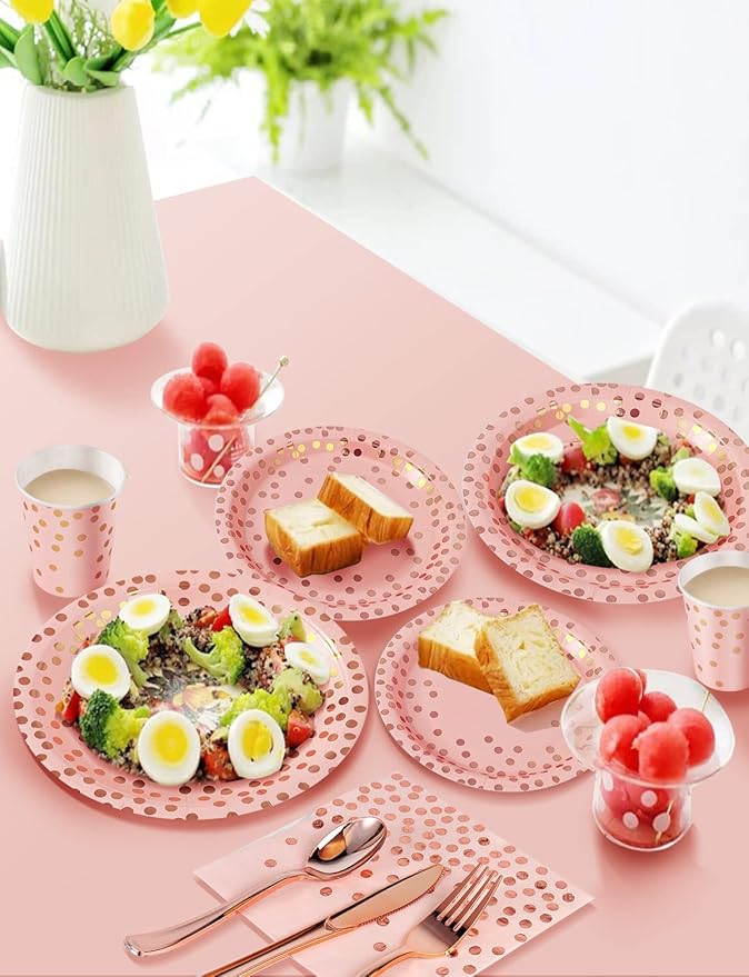 Nkaiso 141 Pieces Pink and Rose Gold Party Supplies, Disposable Party