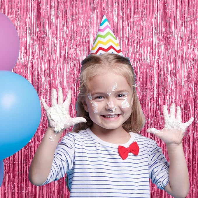 20 Pack Pink Backdrop Decorations - Tinsel Curtain Party Backdrop