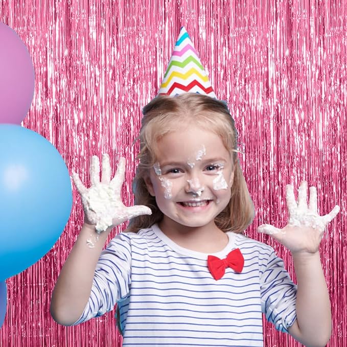 3 Pack Pink Backdrop Birthday Party Decorations Tinsel Foil Fringe
