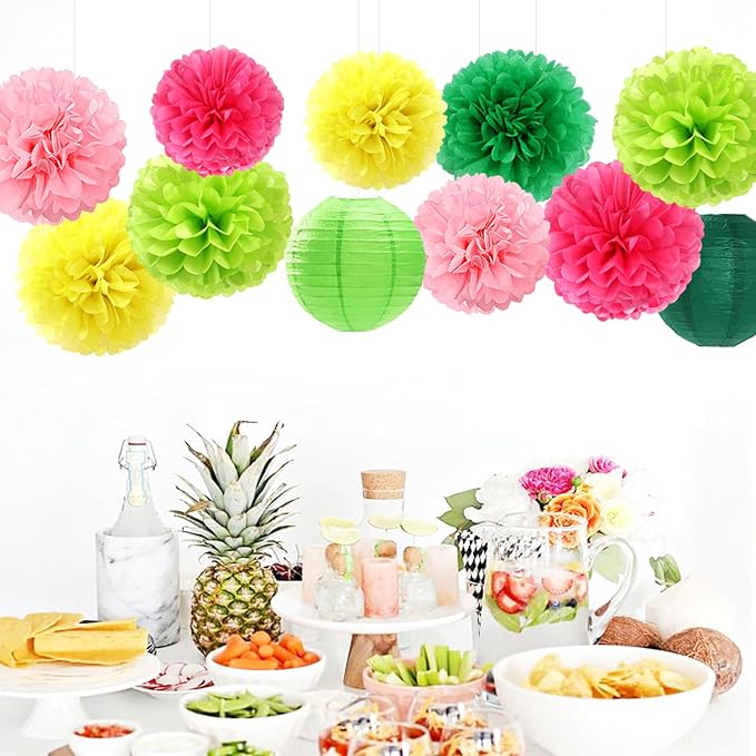 Hawaiian Summer Pool Party Decorations Paper Flowers Lanterns 15pcs