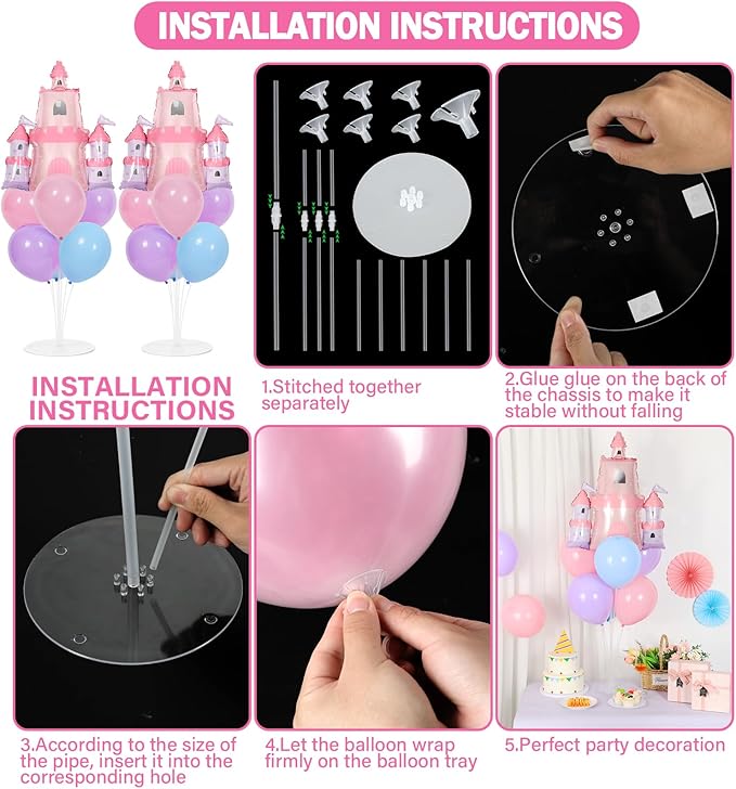 Princess Party Balloons Stand Kit 2 Sets with 2 Princess Castle Foil
