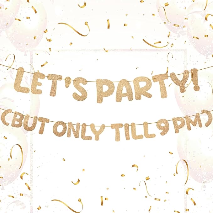 Yeaqee Pre-strung Glitter Funny Birthday Banner, Let's Party But Only