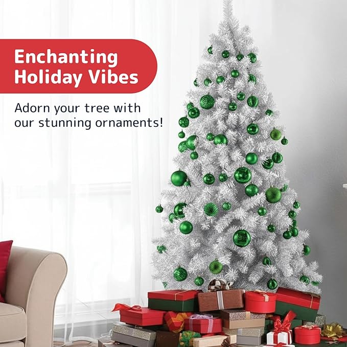 Prextex 36-Pieces Green Christmas Ornaments Set - Shatterproof,