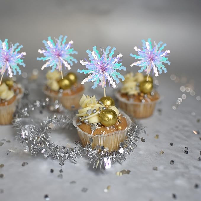Gyufise 20Pcs Foil Firework Cupcake Toppers Happy Birthday Cake #3
