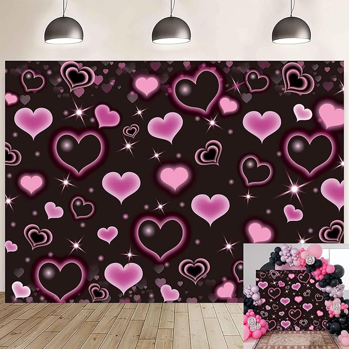 Pink Black Heart Backdrop Pink Heart Valentine's Day Photography