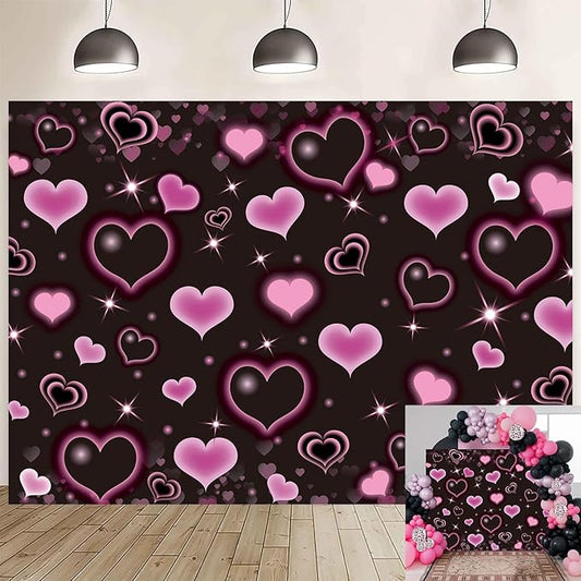 Pink Black Heart Backdrop Pink Heart Valentine's Day Photography
