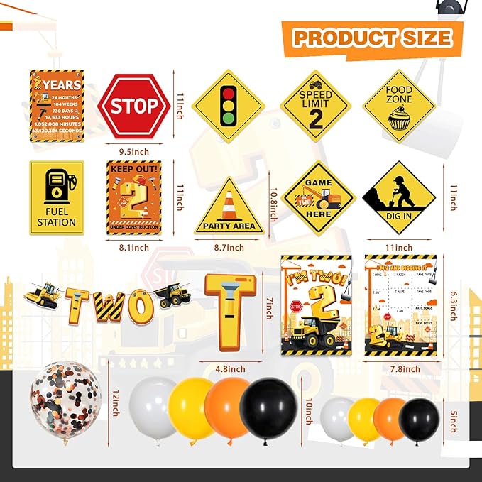 Construction Party Decorations for 2 Year Old Boy 128Pcs Truck