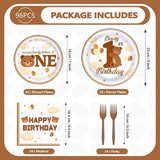 96 Pcs Beary First Birthday Decorations Brown Bear 1st Birthday