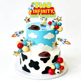 Two Infinity and Beyond Cartoon Story Cake Toppers Set - Space Cowboy