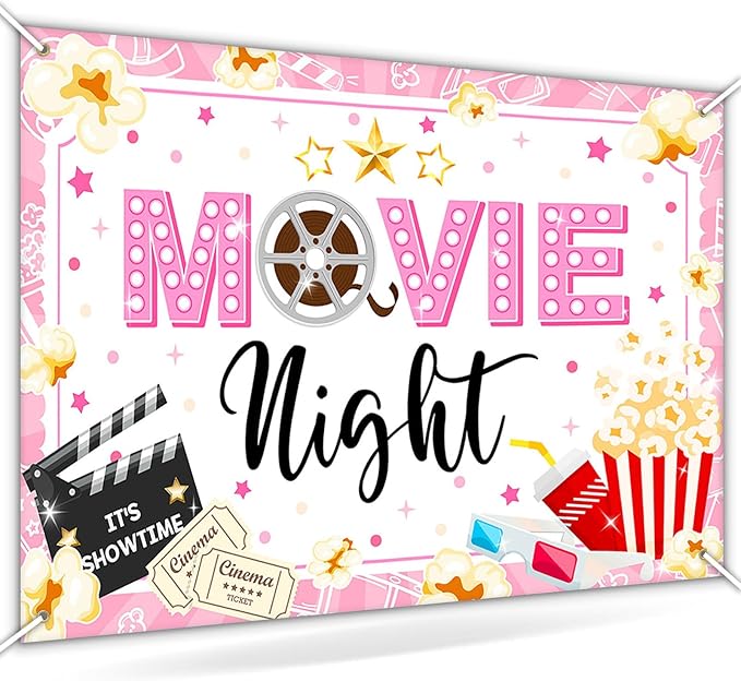 Movie Night Backdrop for Girls Pink Movie Theme