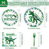 96 PCS Dinosaur 3rd Birthday Party Supplies 350 GSM 3 Rex Dinosaur