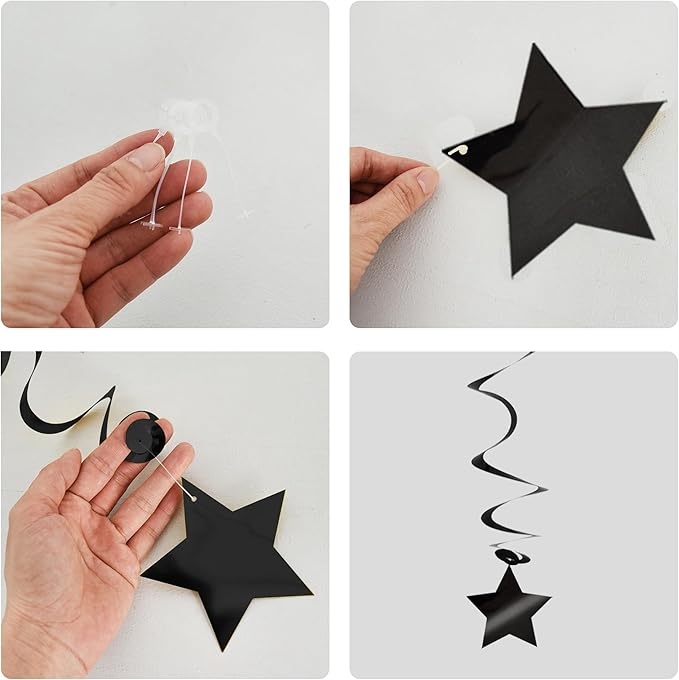 BEISHIDA Black Silver Stars Hanging Swirls Bachelorette Graduation