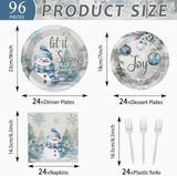 96pcs Christmas Party Plates and Napkins Blue and Gray Winter