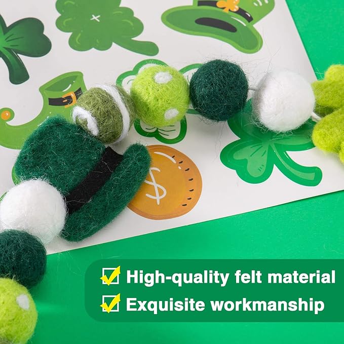 3 Pack Felt St Patrick's Day Decorations Garland 6.6 Feet Pom Pom