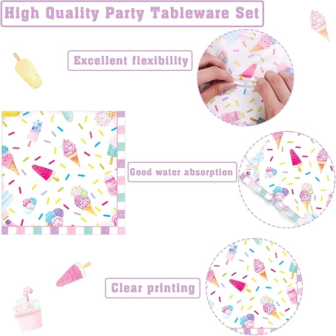 96Pcs Sweet One Ice Cream 1st Birthday Party Paper Plates and