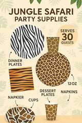 Serves 30 Guest Jungle Safari Zoo Animal Print Birthday Party