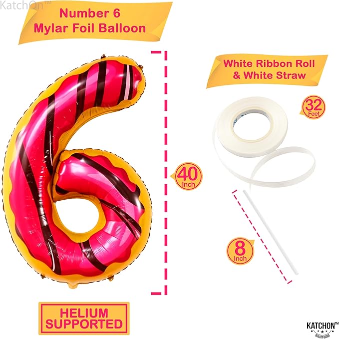 KatchOn, Giant Number 6 Donut Balloon - 40 Inch | Donut 6 Balloon for