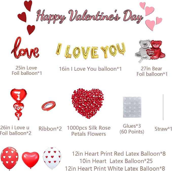 Valentines Day Balloons Decorations I Love You Balloons and