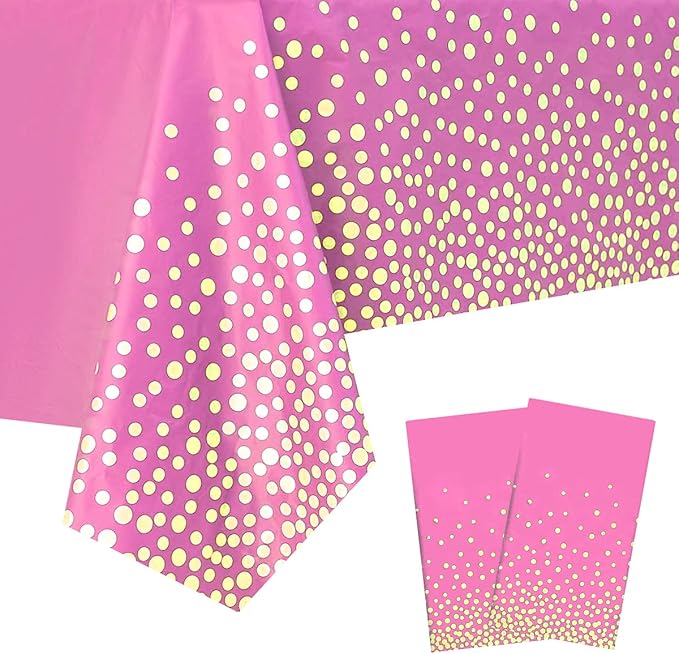 2 Packaging Pink and Gold Plastic Tablecloth, 54 inch x108 inch
