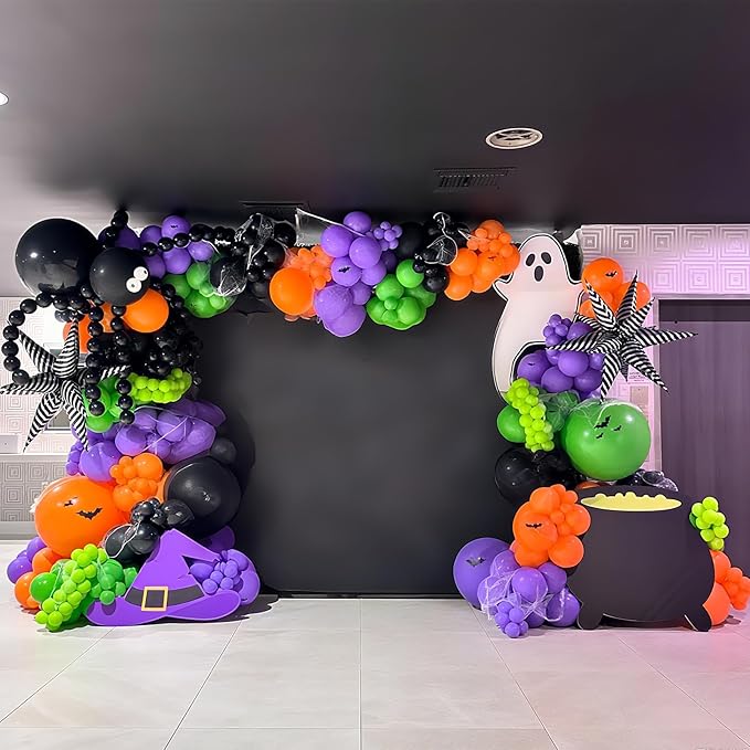 Halloween Balloon Garland 146 Pcs Purple Green Black Orange Balloons
