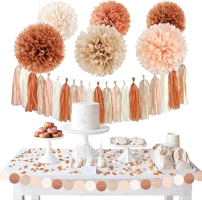 AOBKIAT Boho Wedding Decorations Set,28 PCS Dusty Brown Tissue Paper