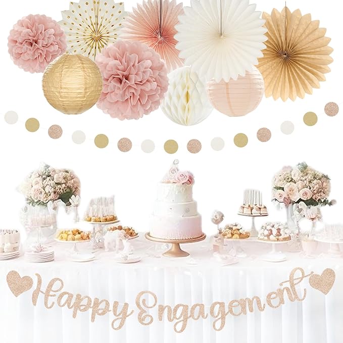 Champagne Gold Fall Boho Happy Engagement Party Decorations 21pcs