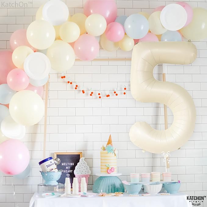 KatchOn, Gaint Cream White 5 Balloon Number - 40 Inch | 5 Birthday