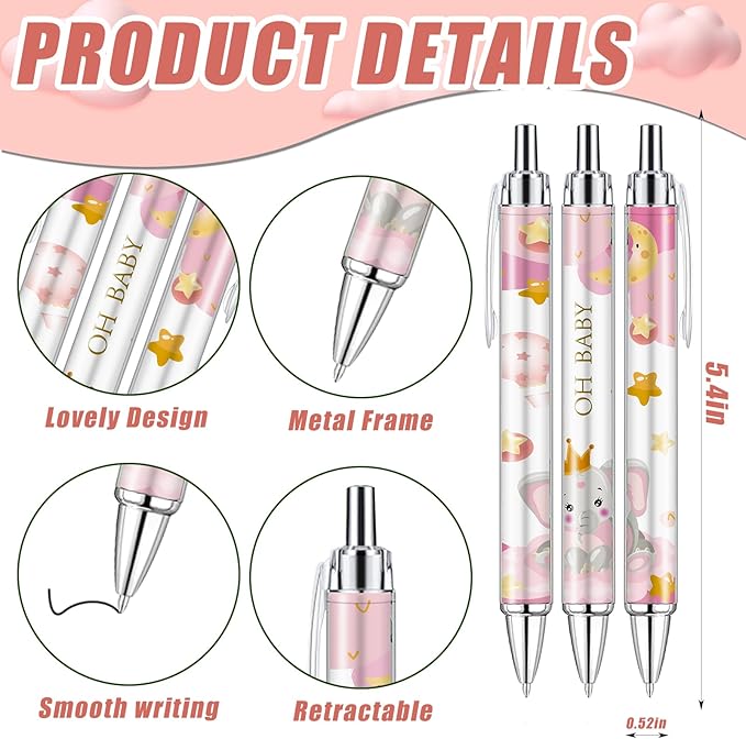 145 Pieces Baby Shower Favors for Guest Pink Elephant Ballpoint Pens