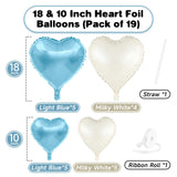 Blue White Heart Balloons, 19PCS Cream White and Blue Heart Shape
