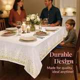 Prestee 12-Pack White and Gold Tablecloth - 54x108 Inch - Disposable