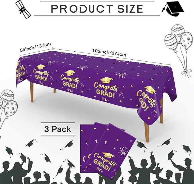 Slergut Purple and Gold Graduation Decorations 2026, 3 Pack Purple