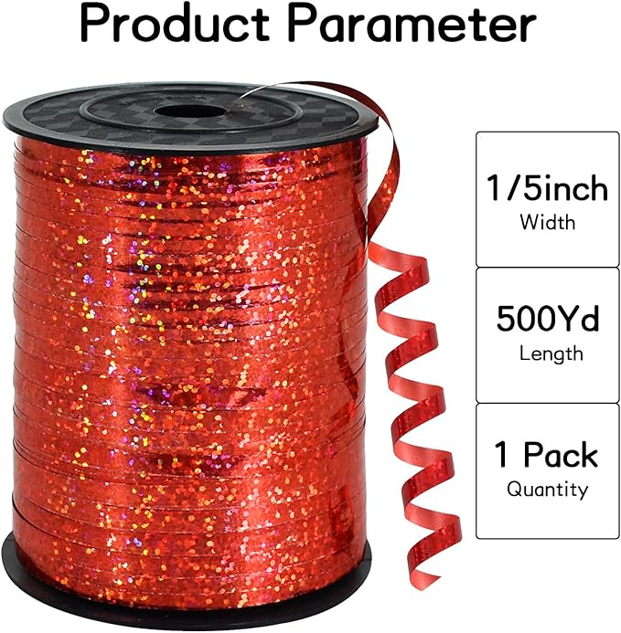 BEISHIDA 500 Yards Red Ribbon Crimped Curling, Balloon String Shiny