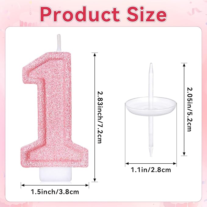 Cute Number 1 Birthday Candle, Glitter Pink Number Candles, First