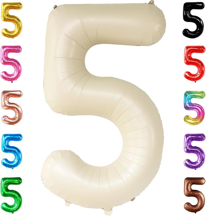 KatchOn, Gaint Cream White 5 Balloon Number - 40 Inch | 5 Birthday