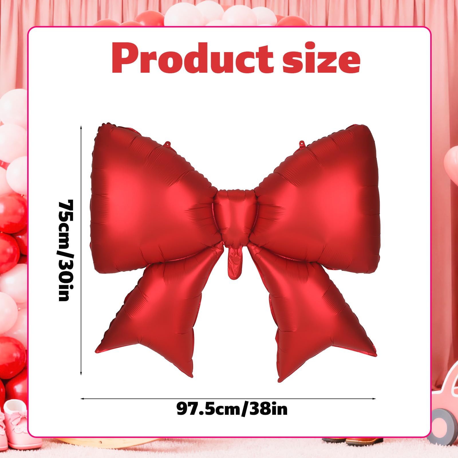 4Pcs Giant Bow Balloons, 97.5cm/38in Big Elegant Coquette Theme Red