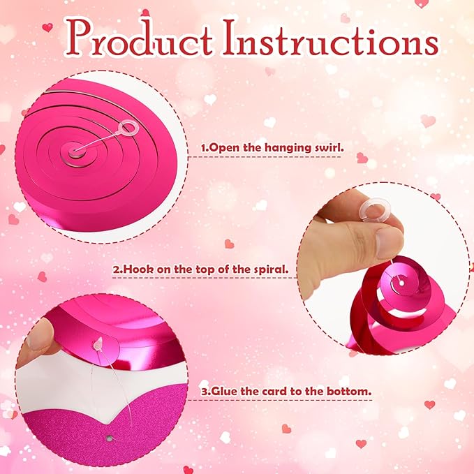 32 Pcs Valentines Party Decorations Pink Red Heart Hanging Swirls