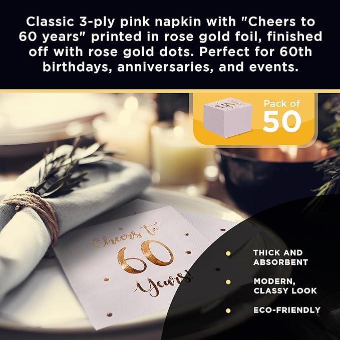 Cheers to 60 Years Cocktail Napkins | Happy 60th Birthday Decorations