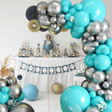 Teal Balloon Garland Kit, 100 Pcs Metallic Silver and Teal Blue