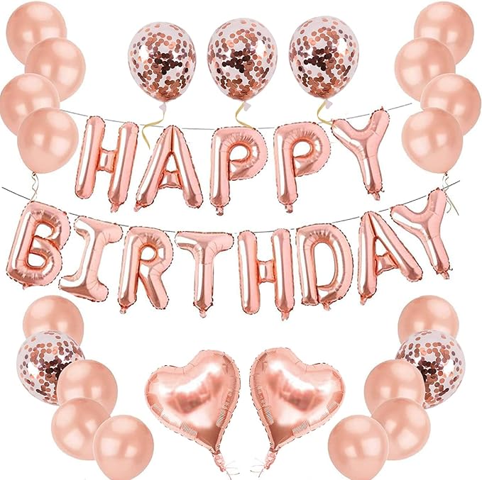 40 pcs Pink Rose Gold Birthday Decorations 3D Mylar Foil Happy