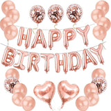 40 pcs Pink Rose Gold Birthday Decorations 3D Mylar Foil Happy